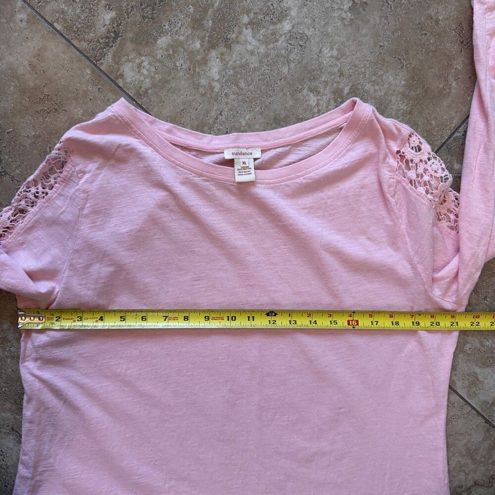 Sundance Crochet Lace Long Sleeve Shirt Womens XL Solid Pink Cotton Basic Boho - Picture 8 of 9